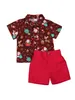 Ensembles de vêtements 06 ans bébé garçon vêtements de Noël ensemble enfants manches courtes chemises imprimées enfant en bas âge short rouge costume costume enfant Santa tenue 231109