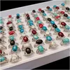 Anneaux De Bande 50 Pcs / Lot Nouveau Ovale Naturel Turquoise Pour Femmes Hommes Beaux Bijoux Anniversaire Fête Cadeau Vintage Antique Sier Anneau D Dhgarden Dhf30