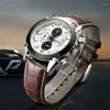 Armbandsur Fashion Casual Men's Quartz Watch Leather Strap Luminous Non-Mechanical Sports Large Dial Clock Male's Business Wristwatch