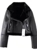 Giacche da donna FTLZZ Giacca invernale in ecopelle marrone Pelliccia sintetica Cappotto corto caldo Biker Streetwear Giacca da moto in pelle Giacche in pelle di agnello finto 231109