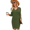 Women's Sweaters White Color Knitted Dress Autumn WInter Full Sleeves V-Neck Loose Thread Crew Elegant Long Dresses Clothes