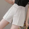 Kobiety Kobiety Qoerlin Suits Shorts Women's Summer High talia Solid Black Office Shorts Pockets Szare szerokie nogi S-XL 230410