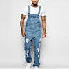 Heren gescheurde denim overalls mode volledige lengte jarretelbroek Homme jeans high street jumpsuit noodlijdende casual broek