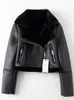 Giacche da donna FTLZZ Giacca invernale in ecopelle marrone Pelliccia sintetica Cappotto corto caldo Biker Streetwear Giacca da moto in pelle Giacche in pelle di agnello finto 231109