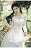 Lässige Kleider Damen Langarm Weißes Kleid Französischer Stil Elegant Sanfte Perlen Quadratischer Ausschnitt Chic Mode Herbst Retro Vestidos