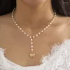 Catene Retro romantico cuore d'oro Charms Lariat Y collana per le donne regalo di anniversario lunga perla finta rosario pendente con perline