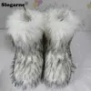 Stivali invernali da donna Stivali fuzzy da donna Stivali in pelliccia sintetica da donna Scarpe calde pelose Stivali da neve in pelliccia soffice Fodera in peluche Appartamenti Calzature da esterno