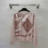 Women Knit Tops Jumper Wool Blended Fabric Knitted Long Sleeved T-shirt Fashion Printed Boat Neck Pullover Pink Top Designer Clothes Women Tops