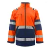 Men's Jackets Autumn Winter Reflective Jacket Men Fleece Two Tone Hi Vis Workwear Windproof Thermal Protective Safety Clothing Size S-4XL