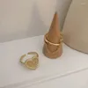 クラスターリング女性のためのゴールドカラーレターハートウェディングパーティージュエリーパンクレトロアンティークチェーン調整可能なサイズの指輪