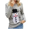 Chandails pour femmes mode mignon petit motif de bonhomme de neige noël tricoté chaud pull flocon de neige col rond pull