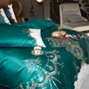 Bedding Sets Dark Green Patchwork Embroidery Satin Cotton Luxury Duvet/Quilt Cover Bed Sheet Linen Pillowcases Home Textile