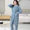 Mulheres sleepwear inverno grosso flanela mulheres botão cardigan vestes calças coral veludo roupão feminino manga longa quimono quente home wear