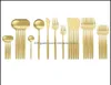 Dinnerware Sets 30Pcs Matte Gold Tableware Set Stainless Steel Kitchen Flatware Knife Spoon Dessert Fork Dinner Cutlery Dr Bingdun5176866