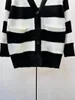 Women's Knits 2023 Autumn And Winter Wool Blended Black White Striped Loose Versatile Knitted Cardigan Jacket Women