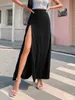 Faldas Viifaa cintura alta Sexy cremallera lado dividido negro elegante fiesta Maxi falda moda coreana mujeres salir Delgado largo 230410