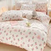 Bedding Sets INS Style Pink Tulip Duvet Cover Set Flat Sheet Pillowcase Fashion Single Full Size Girls Boys Dormitory Home Kit