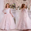 Robes de fille élégantes en Tulle et dentelle, à fleurs, pour mariage, col rond, bouffantes, robes de bal de concours de beauté, robe de première Communion d'anniversaire pour enfants