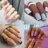 Unghie finte 24 punte per unghie stampate su Nials finti per manicure fiore cuore d'amore francese blu ondulato corto quadrato