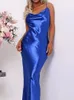 Casual Dresses Julissa Mo Sexig Spaghetti Strap Backless Summer Womens Satin Lace Flare Long Elegant Body Party 230410