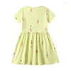 Girl Dresses Jumping Meters Summer Princess Girls Animals Flamingo Print Cotton Short Sleeve Kids Frocks Children's Costume