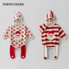 Set di abbigliamento Maglione per bambino di Natale Babbo Natale Pagliaccetto a maniche lunghe Cappello Cuore Rosso a strisce bianche Pantaloni per bambini Felpa per bambini 231109