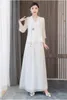 Pantalon de deux pièces pour femmes Blanc Hanfu Set Femme Tang Costume Style chinois Printemps et été Mode Élégant Bouton supérieur brodé Zen