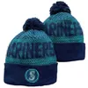 Herrmössor Seattle Beanies Mariners Hatts Alla 32 lag Sticked Cuffed Pom randig sidelinje Wool Warm USA College Sport Knit Hat Hockey Beanie Cap för Women's A1