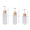 Storage Bottles 20ml 25ml 30ml Luxury Cosmetic White Frost Glass Essential Oil Dropper Vials False Wood Lid Empty Essencn Emulsion Bottle