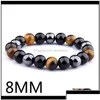 Perlenstränge Armbänder Schwarzer Onyx mit natürlichem Hämatit Stein Tigerauge Strang Wrap Buddha Armreifen Jude Drop Delivery Schmuck Dh1Wk