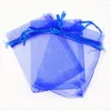 أكياس المجوهرات 15 20 سم 50pcs أكياس الهدايا الزرقاء للمجوهرات/الزفاف/عيد الميلاد/حقيبة خيوط عيد ميلاد مع مقبض Sdrawstring Packaging Organza