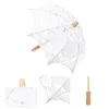 Paraplyer White Paraply Cotton Lace Stage Rural Parasol Handhållen kostymtillbehör Vintage Miss For Women