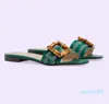 Bamboe Gesp Bandjes Slippers Sandalen Geborduurde Trim Zomer Mannen Flats Slip Op Strand Slides Wandelschoenen EU35-43