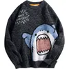 Männer Pullover Hai Pullover Männer Winter Cartoon Harajuku Koreanische Y2k Übergroßen Rollkragen Hip Hop Lose Stricken Jumper Pullover Hoher Kragen 231206