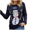 Chandails pour femmes mode mignon petit motif de bonhomme de neige noël tricoté chaud pull flocon de neige col rond pull