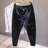 Men's Jeans White Jeans Men All-match Fashion Ripped Hole Slim Stretch Harem Pants Comfortable Male Streetwear Denim Trousers 231109