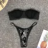 Damenbadebekleidung 2023 Gaze glänzender Mini-Bikini-Set Spitze Frauen Bügel Push-Up Tanga Strand Badeanzug Schwarzer Badeanzug