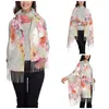 Scarves Romantic Pink Teal Watercolor Scarf Womens Winter Cashmere Shawls Wrap Flowers Chic Floral Long Large With Tassel Ladies