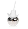 Novelty Cowboy Hat Silver Disco Ball Cup with Straw Tumbler for Party and Wedding Bottle 425Q