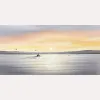 Grande pittura a olio al tramonto su un'isola, cielo con nuvole in barca a vela, riproduzione astratta su tela, riproduzione artistica della parete, immagine di decorazioni per la casa con vista sul mare