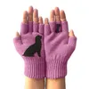 Five Fingers Gloves Womens Winter Knitted Fingerless Kawaii Cartoon Puppy Dog Bone Print Palm Bright Candy Color Half Finger Mittens