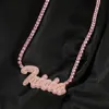 Pendanthalsband Bling King Custom Name Necklace Cursive Letter Iced Out Pink Cubic Zircon med Tennis Chain Fashion Hiphop Jewwlry 231110