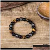 Kralen strengen armbanden zwarte onyx met natuurlijke hematiet stenen tijger eye streng wrap boeddha armbanden jood drop levering sieraden dh1wk