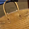 Дизайнерские сумки Сумки ручной работы из крокодиловой кожи 30 см Женская сумка цвета хаки большой вместимости KGFE