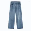 Men's Jeans 4 Colors Men And Women Elastic Waist Casual Loose Straight Denim Pants Wide Leg Trousers