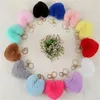 Nyckelringar fluffiga Pompom Keychain gåvor Kvinnor Soft Heart Shape Pompon Fake Key Chain Ball Ball Bag Accessories Ring B019