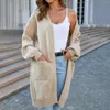 Pulls pour femmes couleur unie poche tricotée à manches longues mi-longueur mode pull manteau baggy bouton chemises streetwear harjauku revers