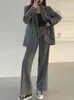 Damskie dwuczęściowe spodnie spodnie garnitur zwykłej kurtki z długim rękawem wysokie talia kobiety 2 sztuki