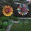 Garden Decorations Outdoor Courtyard Solar Windmill Iron Sunflower Wind Spinner With Light Creative Lawn Stakes Decoration