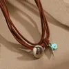 Choker Dainty Turquoise Heart Ship Pendant Halsband Fashion Women Leather